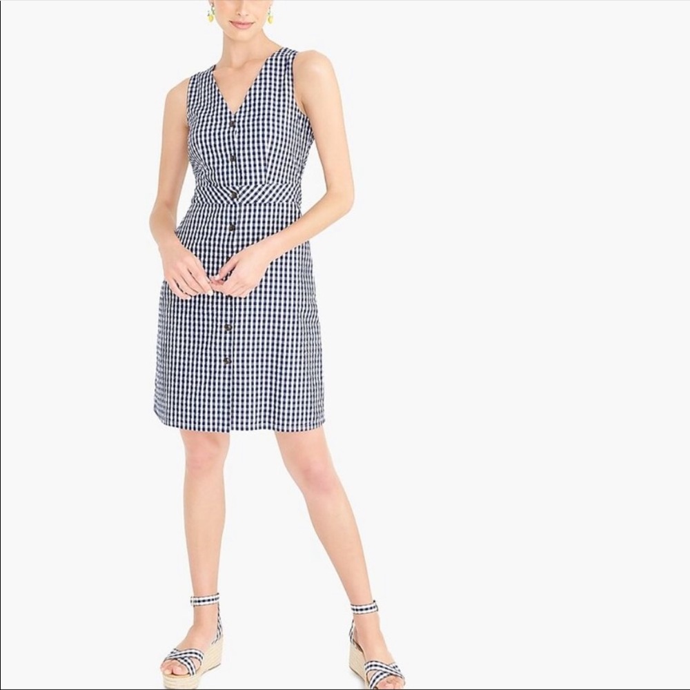 J crew gingham button down dress NWT